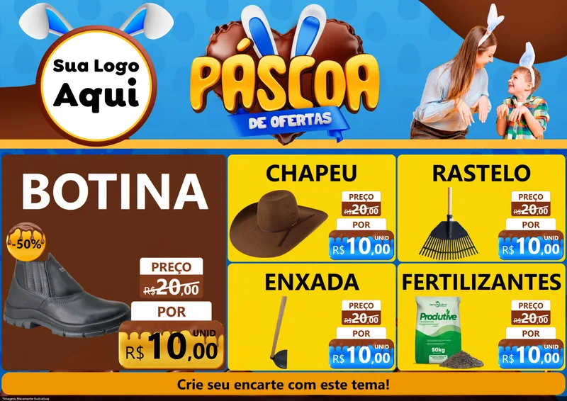 Modelo de Encarte para Encarte A4 Horizontal com o tema Páscoa de Ofertas para Agropecuária