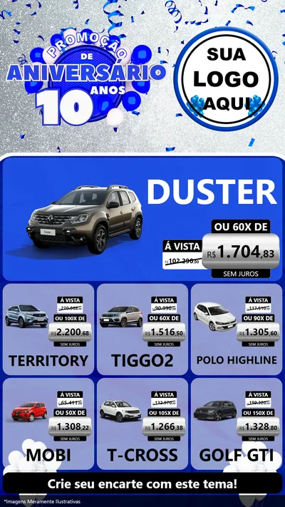 Modelo de Rede Social para Stories com o tema Promoção de Aniversário - 10 Anos para Concessionaria de Carros