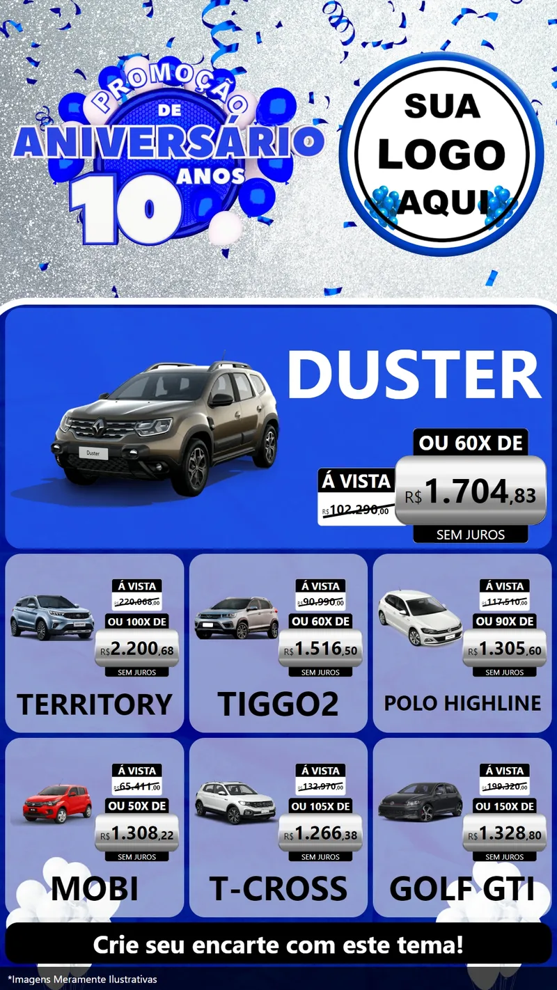 Modelo de Rede Social para Stories com o tema Promoção de Aniversário - 10 Anos para Concessionaria de Carros
