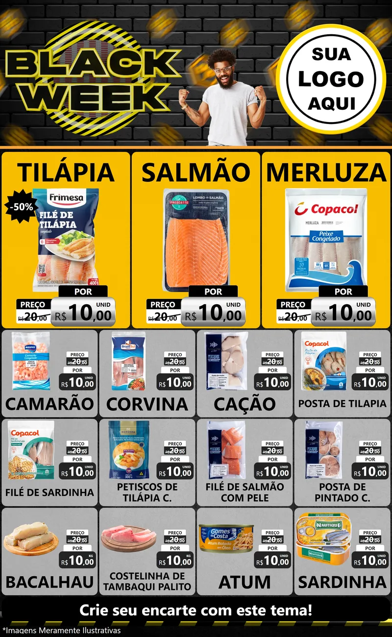 Modelo de Encarte para Encarte Grande com o tema Black Week para Peixaria