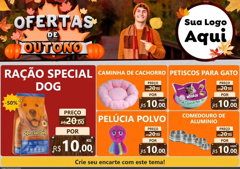 Modelo de Encarte para Encarte A4 Horizontal com o tema Ofertas de Outono para Pet Shop