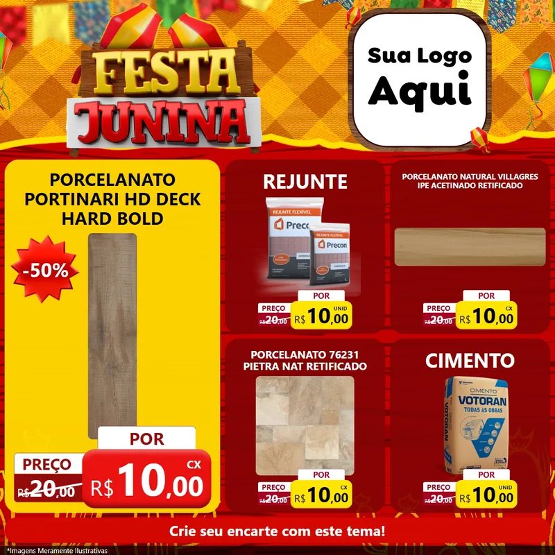Modelo de Rede Social para Feed Facebook com o tema Festa Junina para Pisos e revestimentos