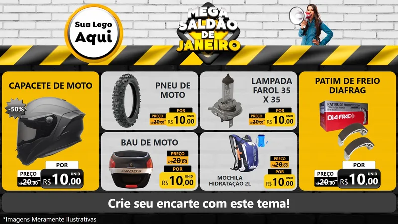 Modelo de TV para TV Horizontal com o tema Mega Saldão de Janeiro para Moto peças