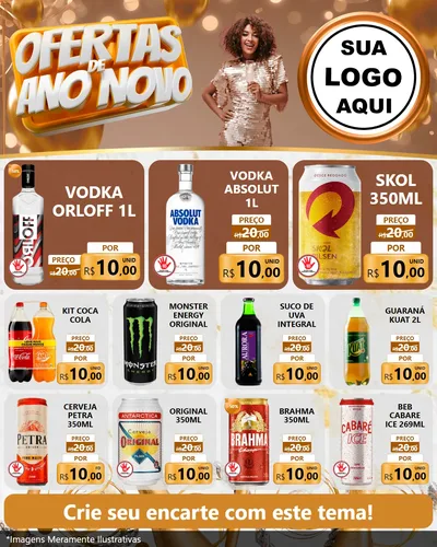 Modelo de Rede Social para Feed Instagram com o tema Ofertas de Ano Novo para Distribuidora de bebidas