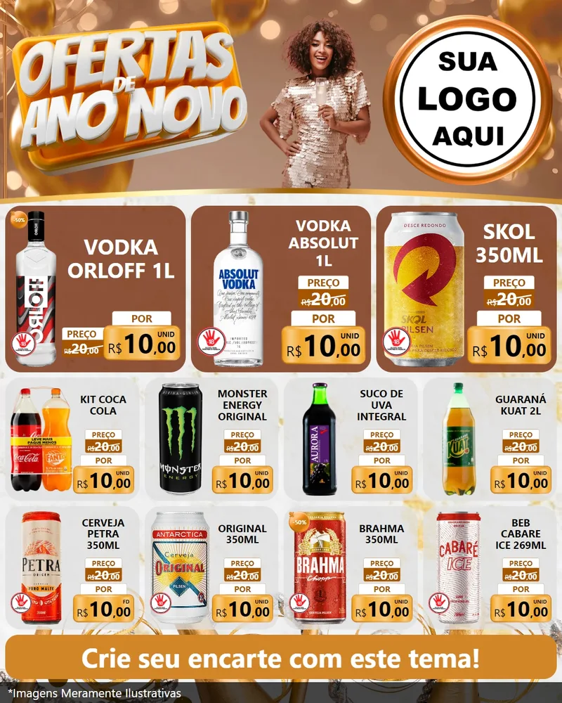 Modelo de Rede Social para Feed Instagram com o tema Ofertas de Ano Novo para Distribuidora de bebidas