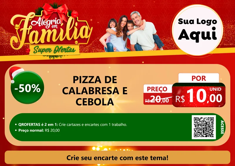 Modelo de Cartaz para Cartaz A4 Horizontal com o tema Alegria em Família Super Ofertas - Natal para Pizzaria