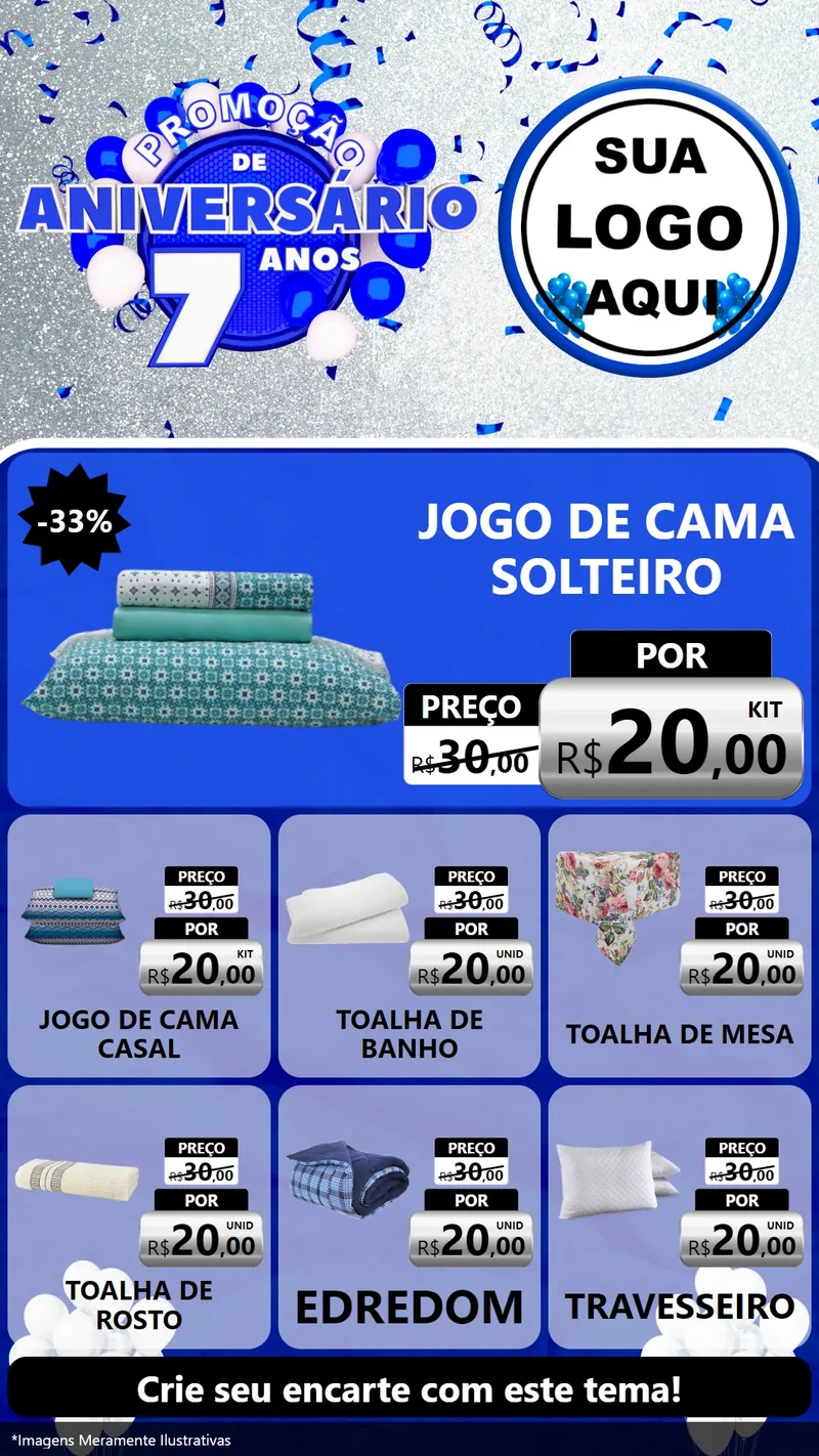 Modelo de Rede Social para Stories com o tema Promoção de Aniversário - 7 Anos para Cama, Mesa e Banho