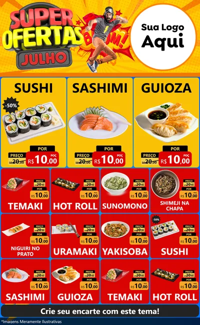 Modelo de Encarte para Encarte Grande com o tema Super Ofertas Julho para Comida japonesa