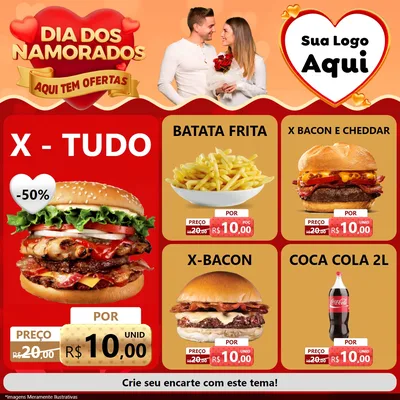 Modelo de Rede Social para Feed Facebook com o tema Dia dos Namorados - Aqui Tem Ofertas para Hamburgueria