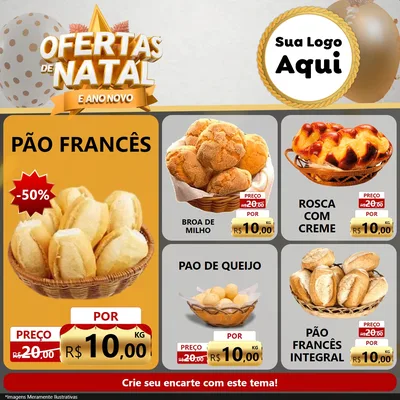 Modelo de Rede Social para Feed Facebook com o tema Ofertas De Natal E Ano Novo para Padaria