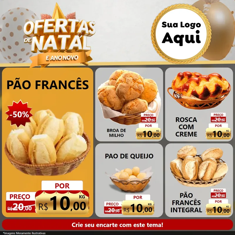 Modelo de Rede Social para Feed Facebook com o tema Ofertas De Natal E Ano Novo para Padaria