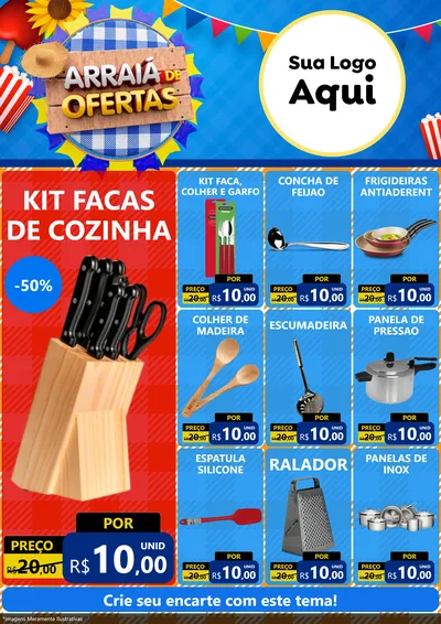 Modelo de Encarte para Encarte A4 Vertical com o tema Arraiá de Ofertas para Utilidades Domésticas