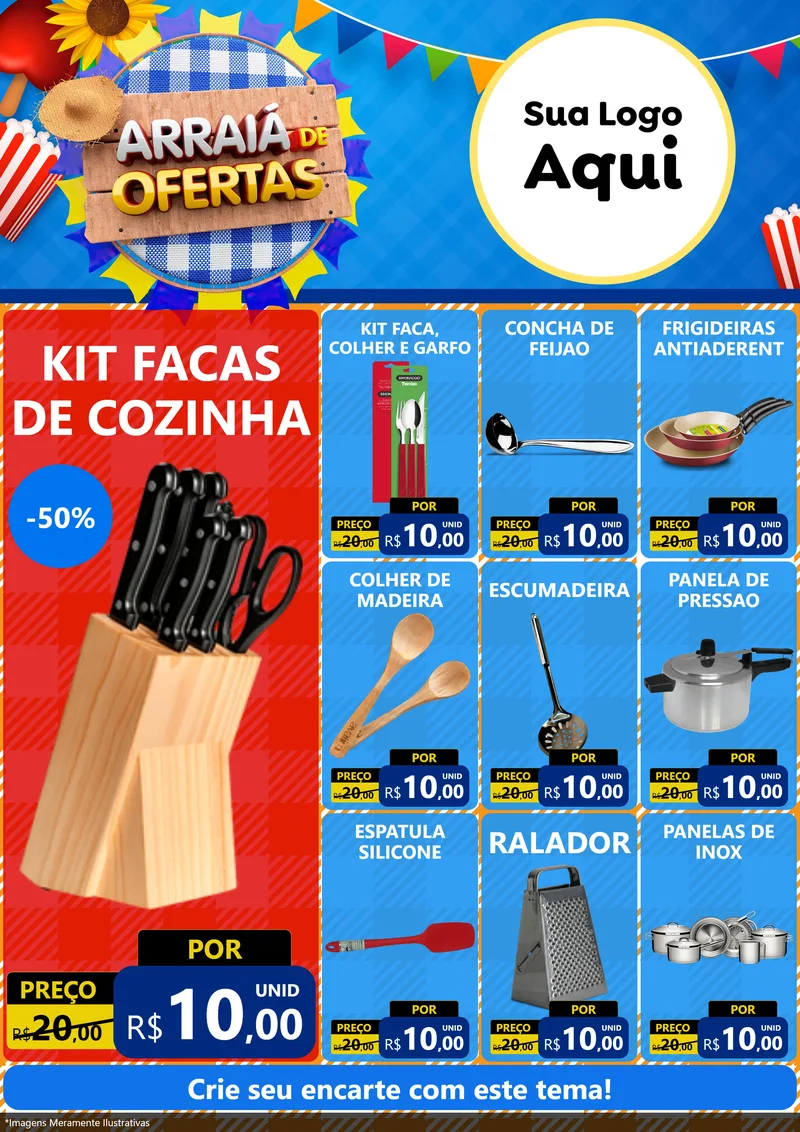 Modelo de Encarte para Encarte A4 Vertical com o tema Arraiá de Ofertas para Utilidades Domésticas