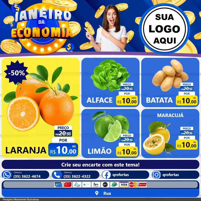 Modelo de Rede Social para Feed Facebook com o tema Janeiro da Economia para Hortifrúti