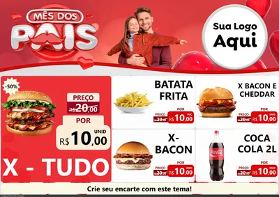 Modelo de Encarte para Encarte A4 Horizontal com o tema Mês dos Pais para Hamburgueria