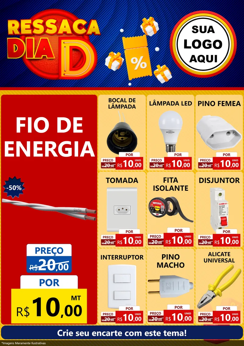 Modelo de Encarte para Encarte A4 Vertical com o tema Ressaca Dia D para Materiais Elétricos