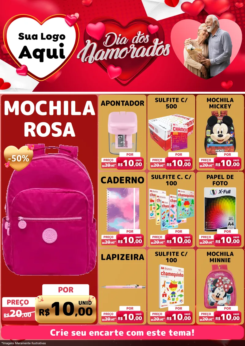 Modelo de Encarte para Encarte A4 Vertical com o tema Dia Dos Namorados para Papelaria
