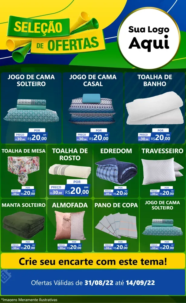 Modelo de Encarte para Encarte Grande com o tema Seleção de Ofertas - Copa para Cama, Mesa e Banho