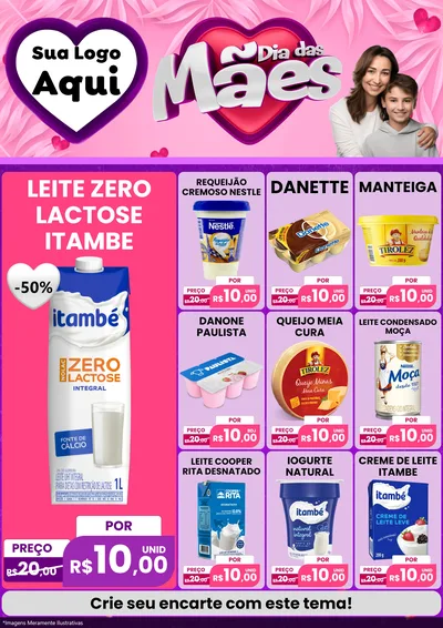 Modelo de Encarte para Encarte A4 Vertical com o tema Dia das Mães para Frios e Laticínios
