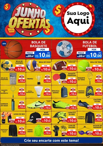 Modelo de Encarte para Encarte A4 Vertical com o tema Junho de Ofertas para Artigos Esportivos