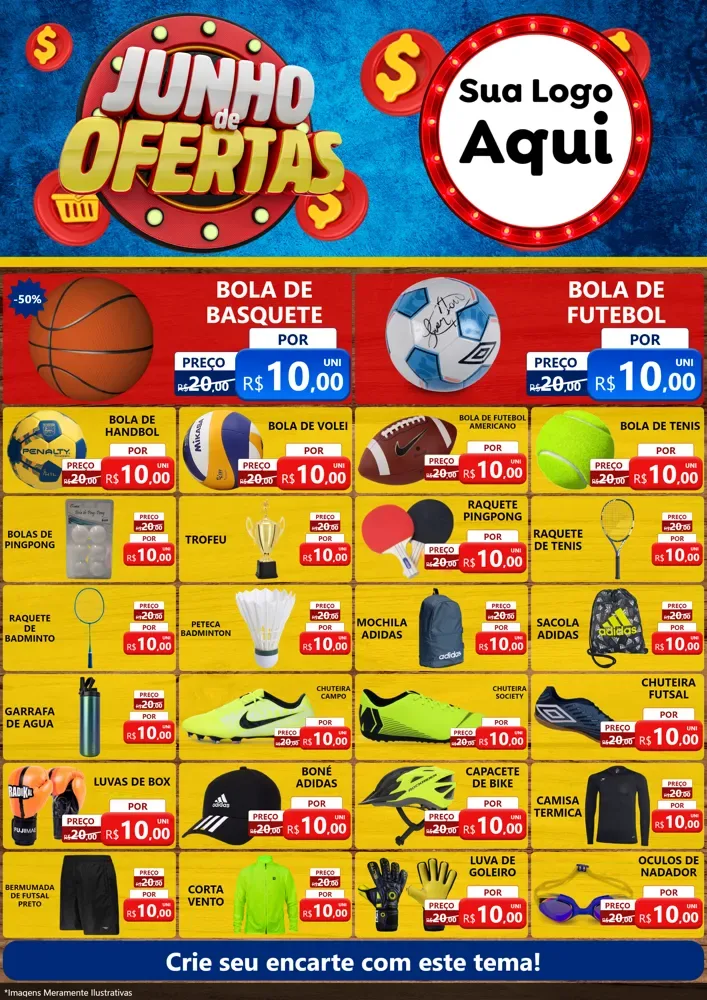 Modelo de Encarte para Encarte A4 Vertical com o tema Junho de Ofertas para Artigos Esportivos