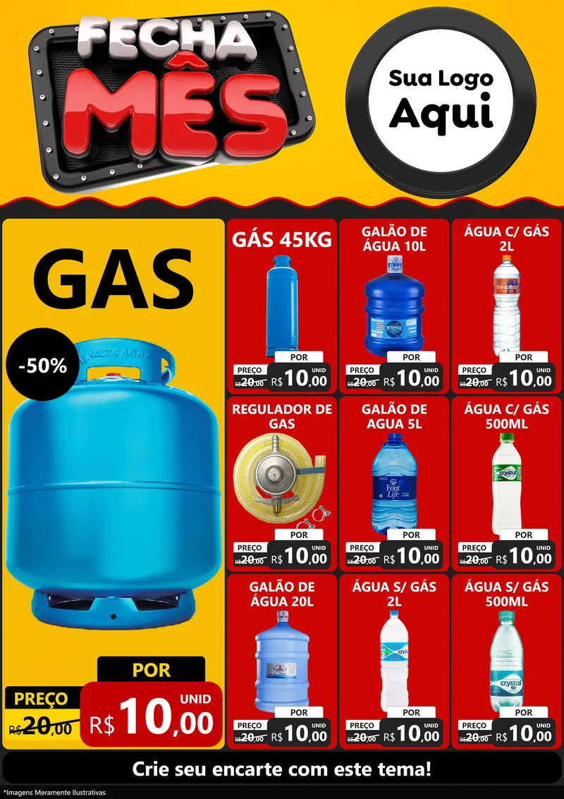 Modelo de Encarte para Encarte A4 Vertical com o tema Fecha Mês para Água e gás