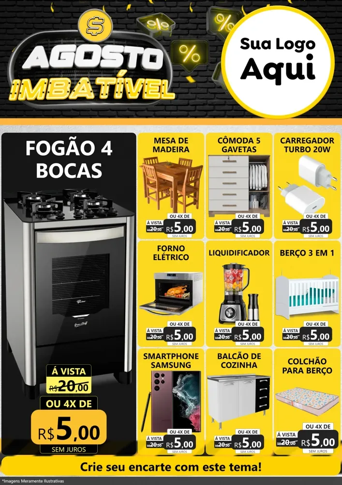 Modelo de Encarte para Encarte A4 Vertical com o tema Agosto Imbatível para Móveis e Eletro