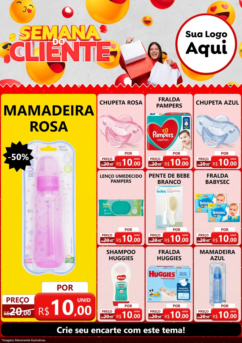 Modelo de Encarte para Encarte A4 Vertical com o tema Semana do Cliente para Bebês