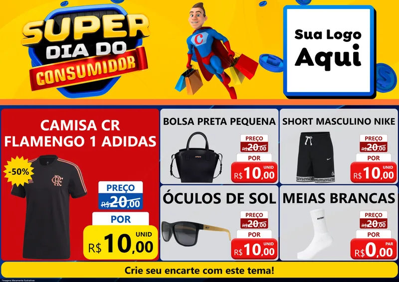Modelo de Encarte para Encarte A4 Horizontal com o tema Super Dia do Consumidor para Roupas e acessórios