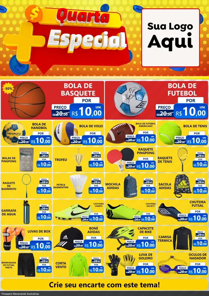 Modelo de Encarte para Encarte A4 Vertical com o tema Quarta Mais Especial para Artigos Esportivos