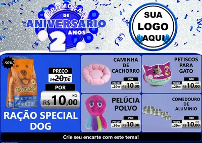 Modelo de Encarte para Encarte A4 Horizontal com o tema Promoção de Aniversário - 2 Anos para Pet Shop
