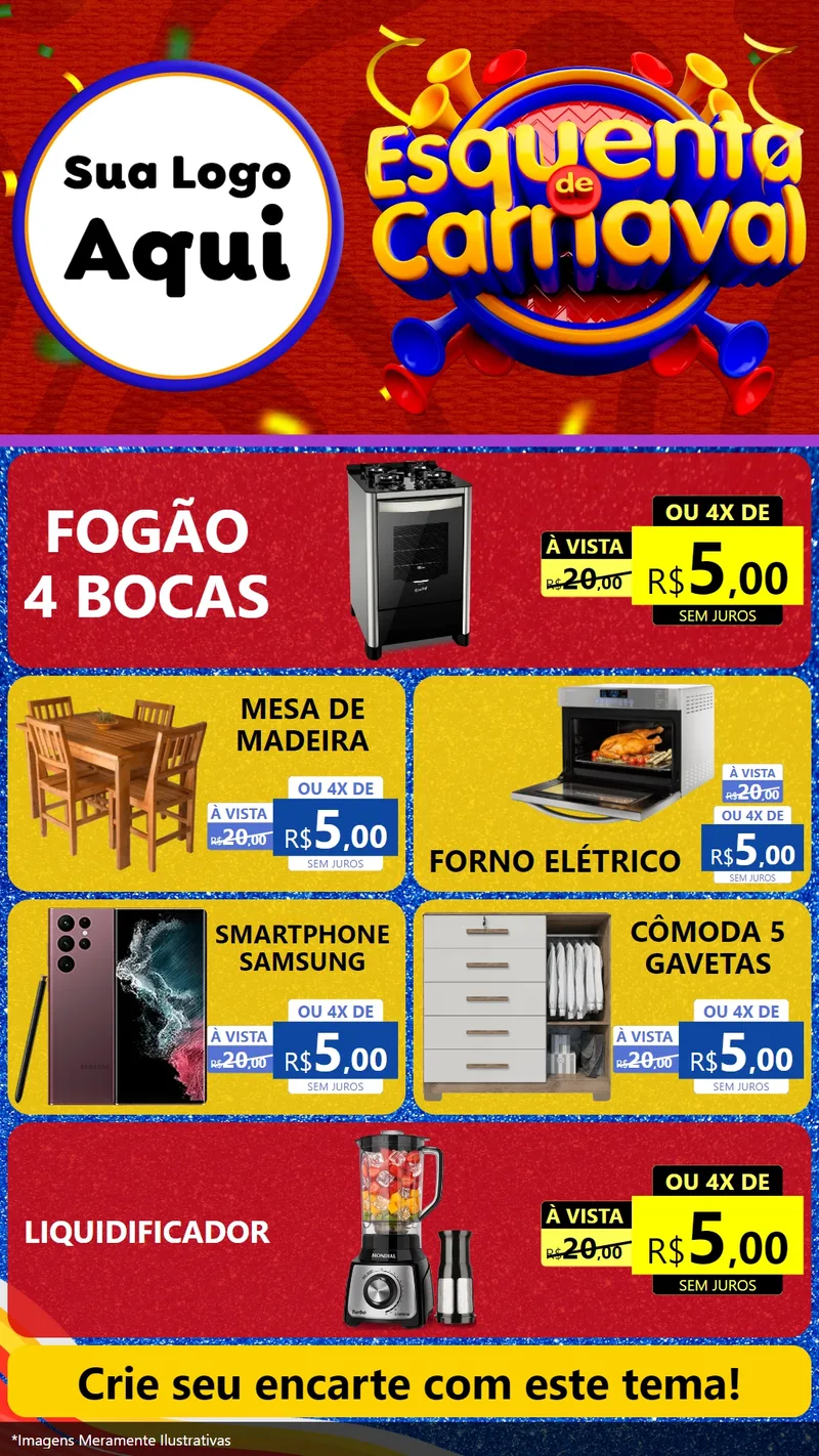 Modelo de TV para TV Vertical com o tema Esquenta de Carnaval para Móveis e Eletro