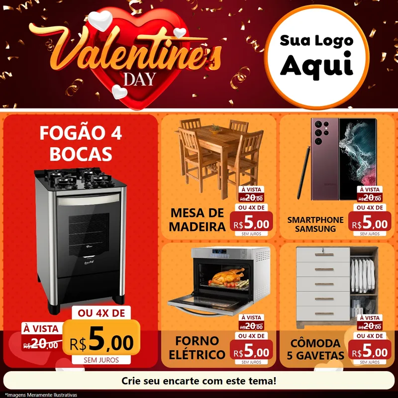 Modelo de Rede Social para Feed Facebook com o tema Valentine's Day para Móveis e Eletro