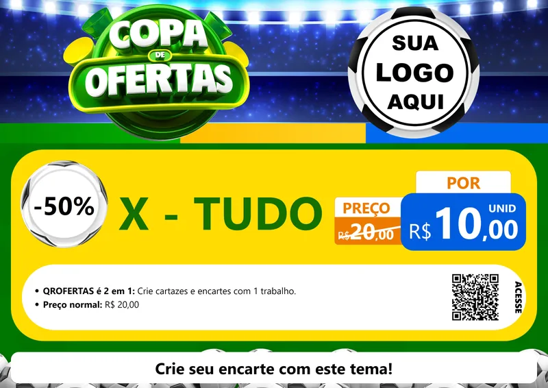 Modelo de Cartaz para Cartaz A4 Horizontal com o tema Copa de Ofertas para Hamburgueria