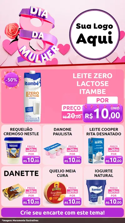 Modelo de Rede Social para Stories com o tema Dia da Mulher para Frios e Laticínios