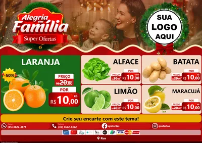 Modelo de Encarte para Encarte A4 Horizontal com o tema Alegria Em Família - Super Ofertas para Hortifrúti