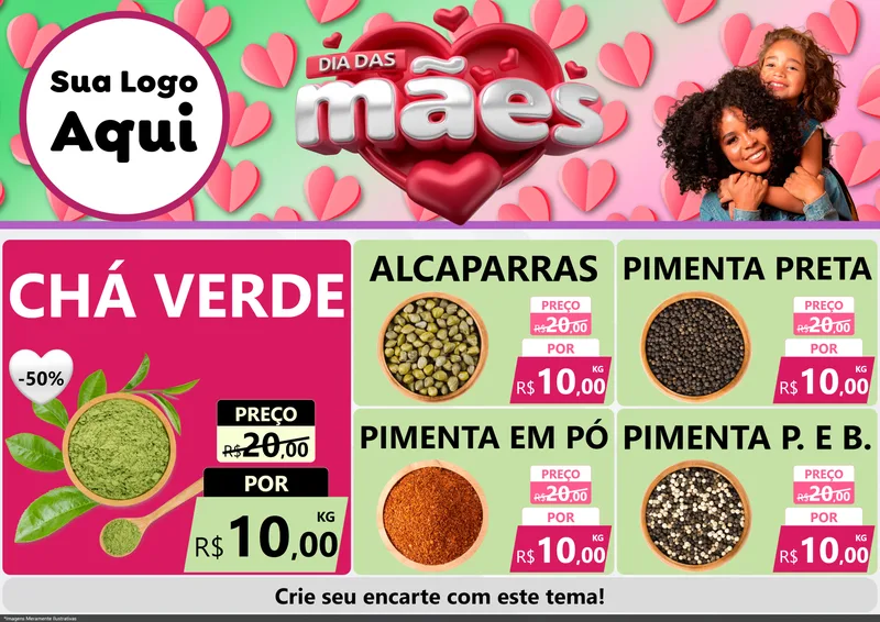 Modelo de Encarte para Encarte A4 Horizontal com o tema Dia das Mães para Produtos Naturais
