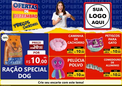 Modelo de Encarte para Encarte A4 Horizontal com o tema Ofertas de Dezembro - Preços Incríveis para Pet Shop