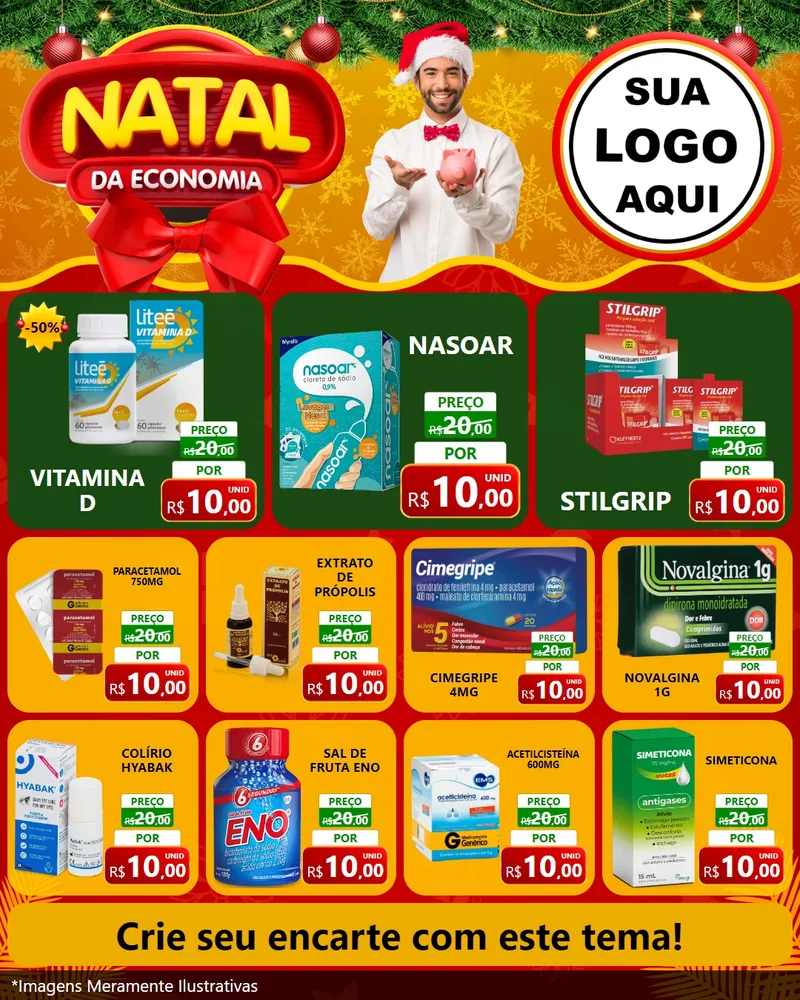Modelo de Rede Social para Feed Instagram com o tema Natal da Economia para Farmácia