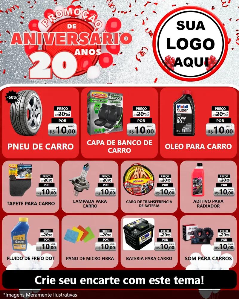 Modelo de Rede Social para Feed Instagram com o tema Promoção de Aniversário - 20 Anos para Auto peças
