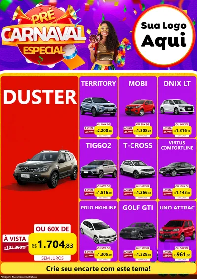 Modelo de Encarte para Encarte A4 Vertical com o tema Pré-Carnaval Especial para Concessionaria de Carros