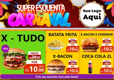 Modelo de Encarte para Encarte A4 Horizontal com o tema Super Esquenta de Carnaval para Hamburgueria