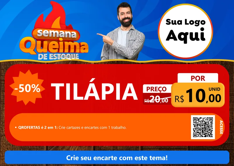 Modelo de Cartaz para Cartaz A4 Horizontal com o tema Semana Queima de Estoque para Peixaria