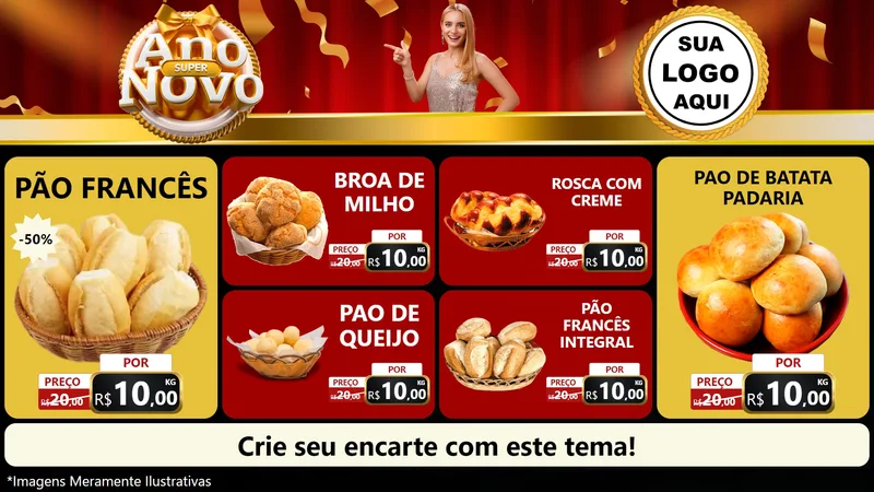 Modelo de TV para TV Horizontal com o tema Super Ano Novo para Padaria