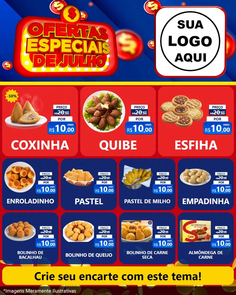Modelo de Rede Social para Feed Instagram com o tema Ofertas Especiais de Julho para Salgadaria