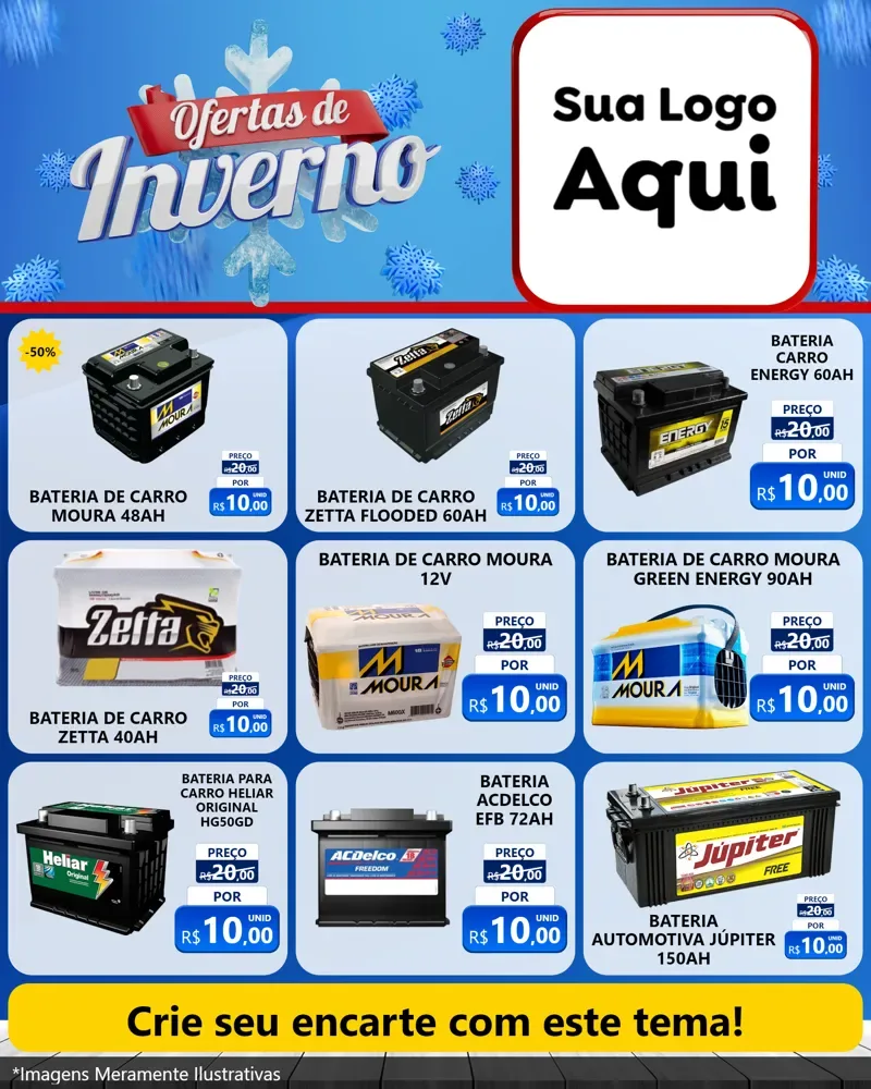 Modelo de Rede Social para Feed Instagram com o tema Ofertas de Inverno para Baterias Elétricas