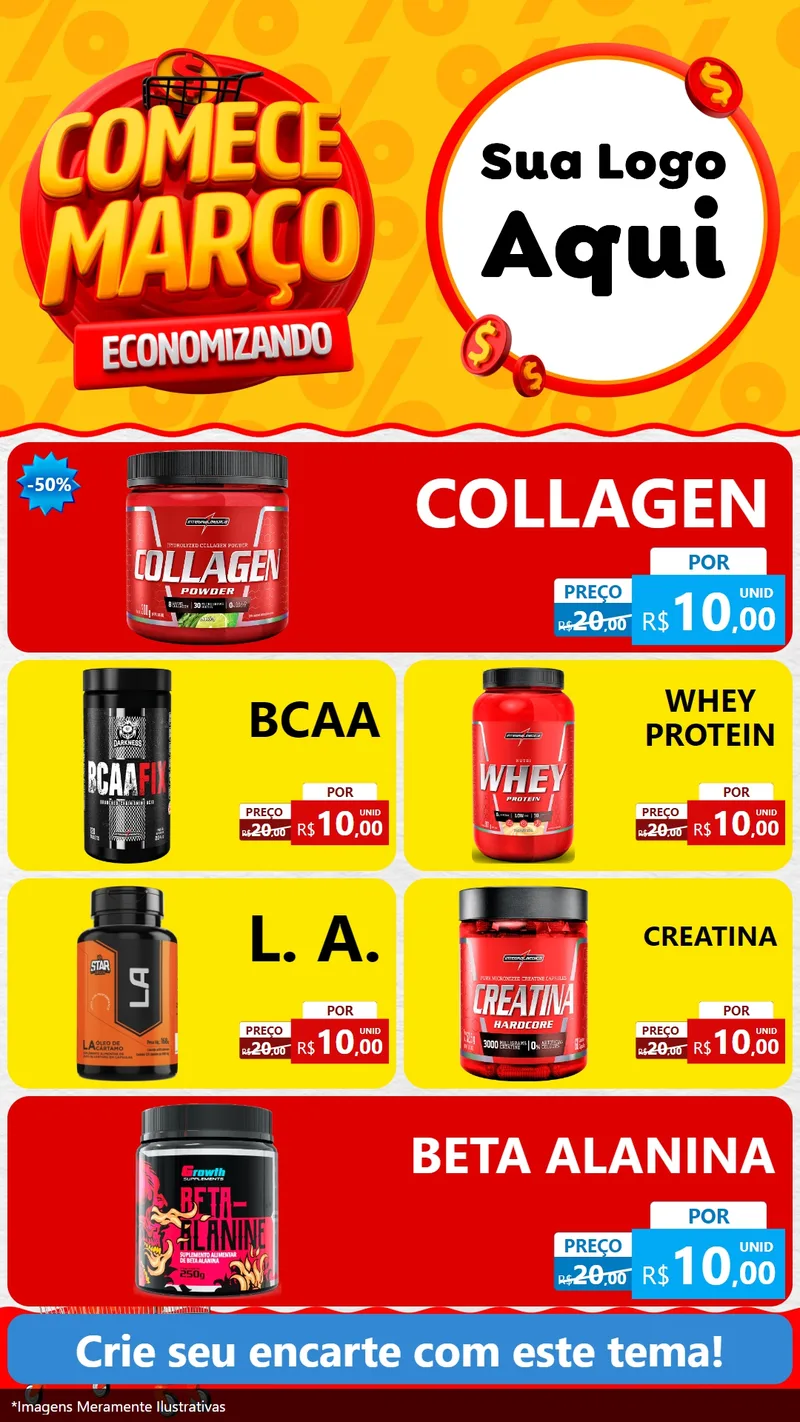 Modelo de TV para TV Vertical com o tema Comece Março Economizando para Suplementos alimentares