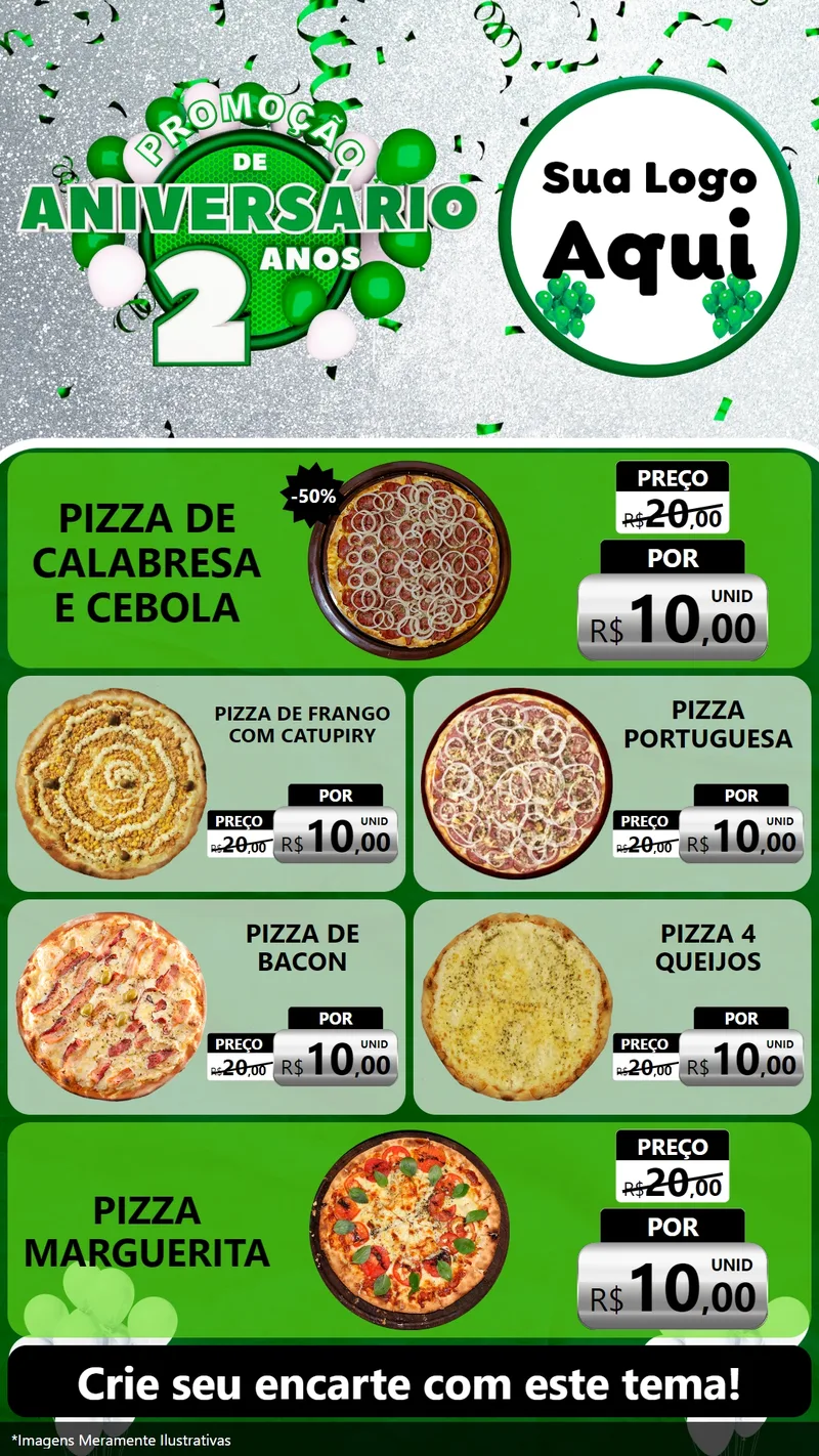 Modelo de TV para TV Vertical com o tema Promoção de Aniversário - 2 Anos para Pizzaria