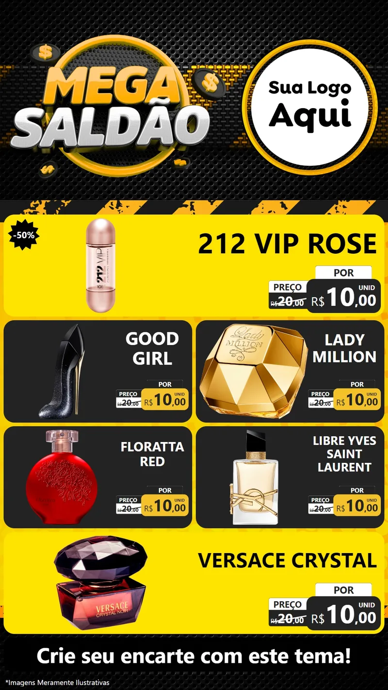 Modelo de TV para TV Vertical com o tema Mega Saldão para Perfumes