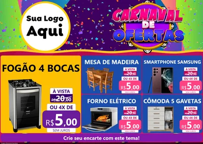 Modelo de Encarte para Encarte A4 Horizontal com o tema Carnaval de Ofertas para Móveis e Eletro